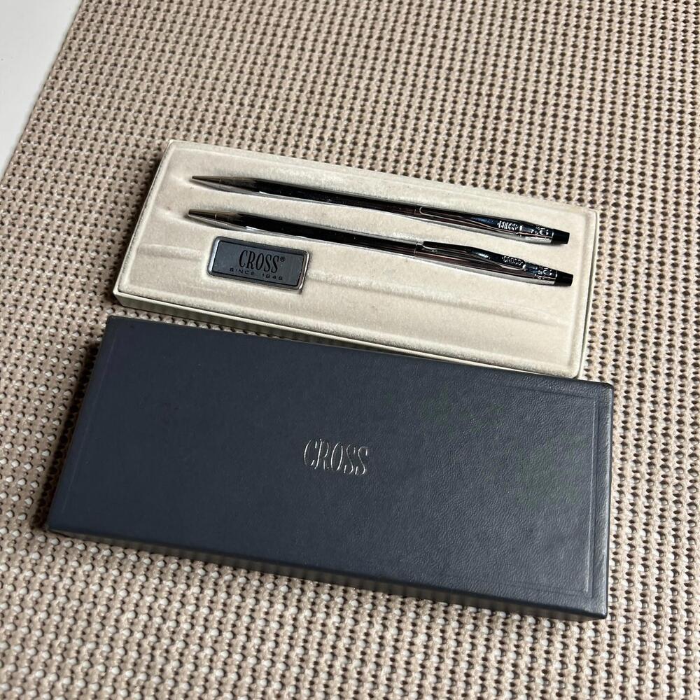 Cross Chrome Pen & Pencil Set Model 3501 Made in USA Vintage‎ w/ Case